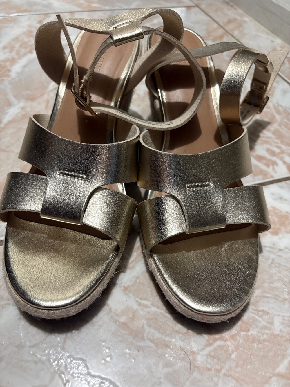 Old Navy Metallic Gold Strappy Wedge Sandals View 2